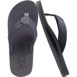 👑Men's Flip Flop Sandal Dark Gray Leather Slip On Arch Support Comfort Shoes